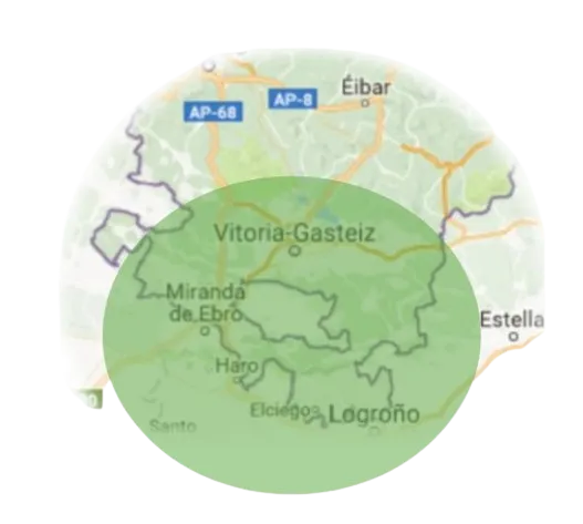 Mapa de cobertura de radio de Alkiwalki entre Vitoria-Gasteiz, Miranda de Ebro, Haro y Logroño