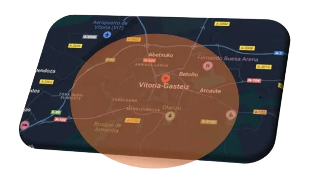 Mapa de cobertura de radio de Alkiwalki en Vitoria-Gasteiz y su entorno urbano